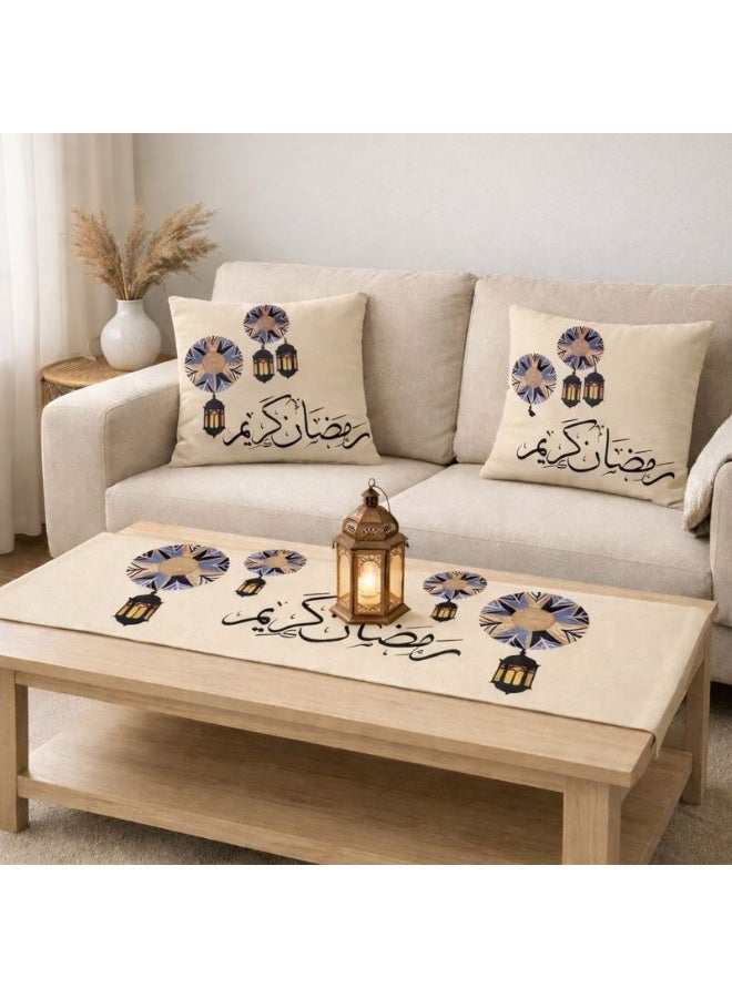 سنوز طقم رمضان 3 قطع ( رانر سفره , تصميم رمضان كريم 45*90 سم + 2 كوشن مقاس 45*45 سم ) - Image 4